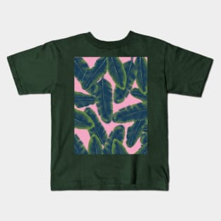 Banana Leaf Design on Pink Background Kids T-Shirt